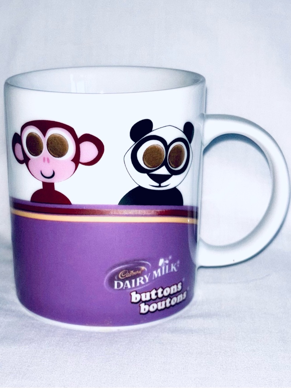 Vintage Cadbury Chocolate Advertising Mug Buttons Panda Kitty Cat Monkey